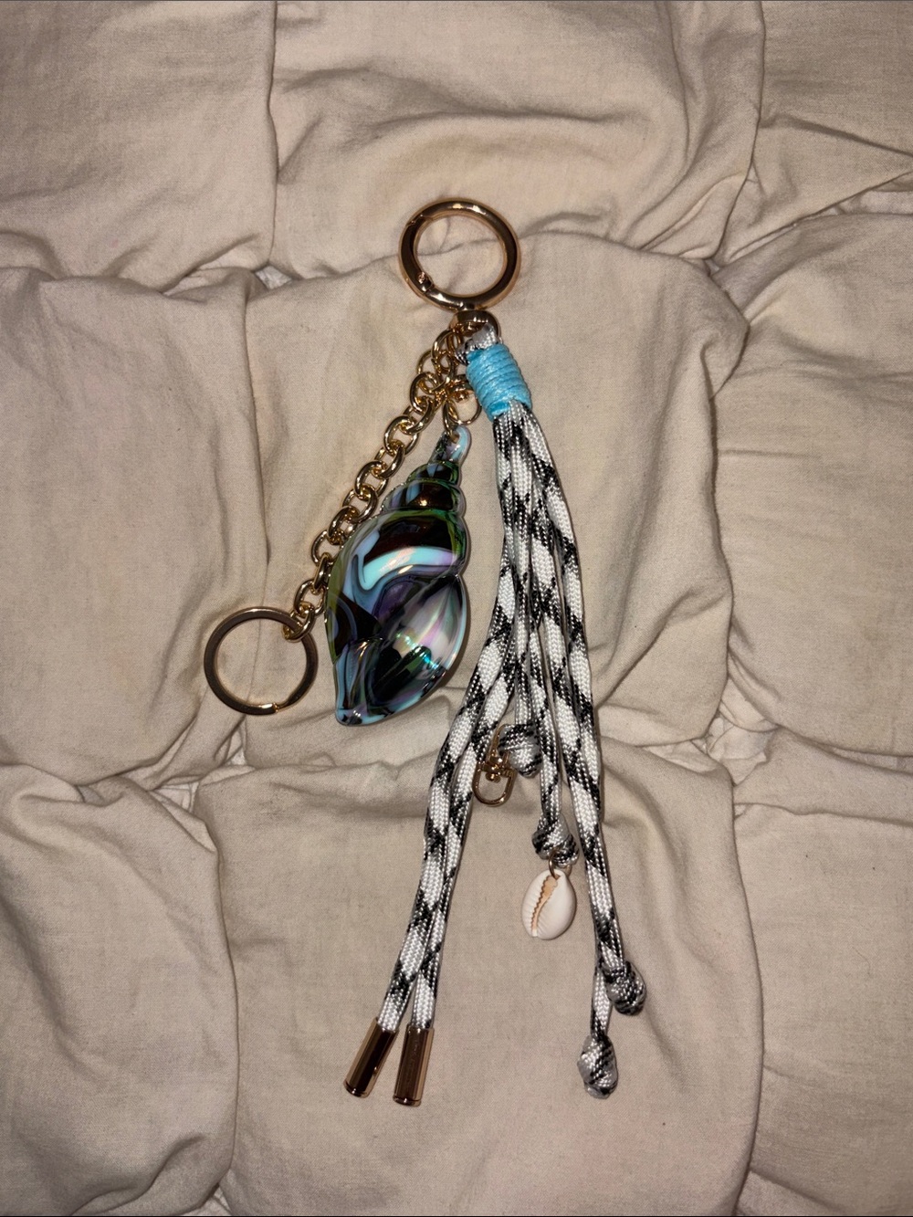 Free People Iridescent Seashell and Cord Bag Charm Keyring